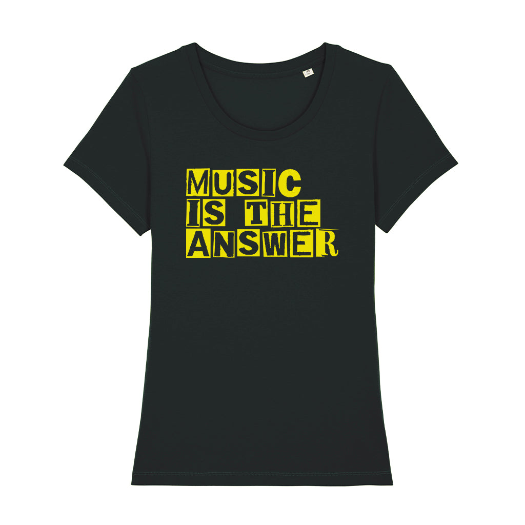 Music Is The Answer Yellow Cut Out Text Women's Iconic Fitted T-Shirt-Danny Tenaglia-Essential Republik