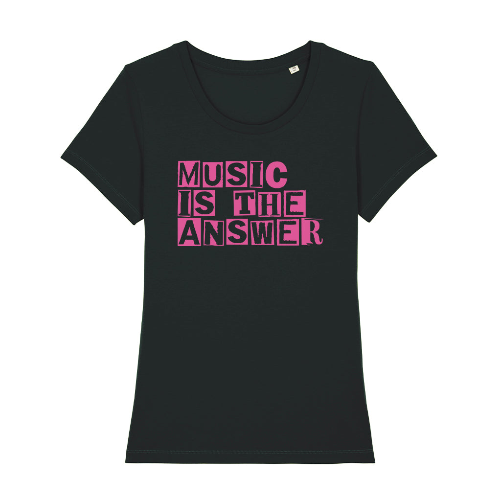 Music Is The Answer Pink Cut Out Text Women's Iconic Fitted T-Shirt-Danny Tenaglia-Essential Republik