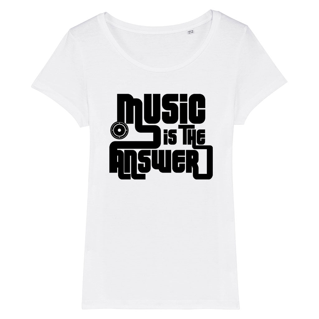 Music Is The Answer Black Text With Speaker Women's Iconic Fitted T-Shirt-Danny Tenaglia-Essential Republik