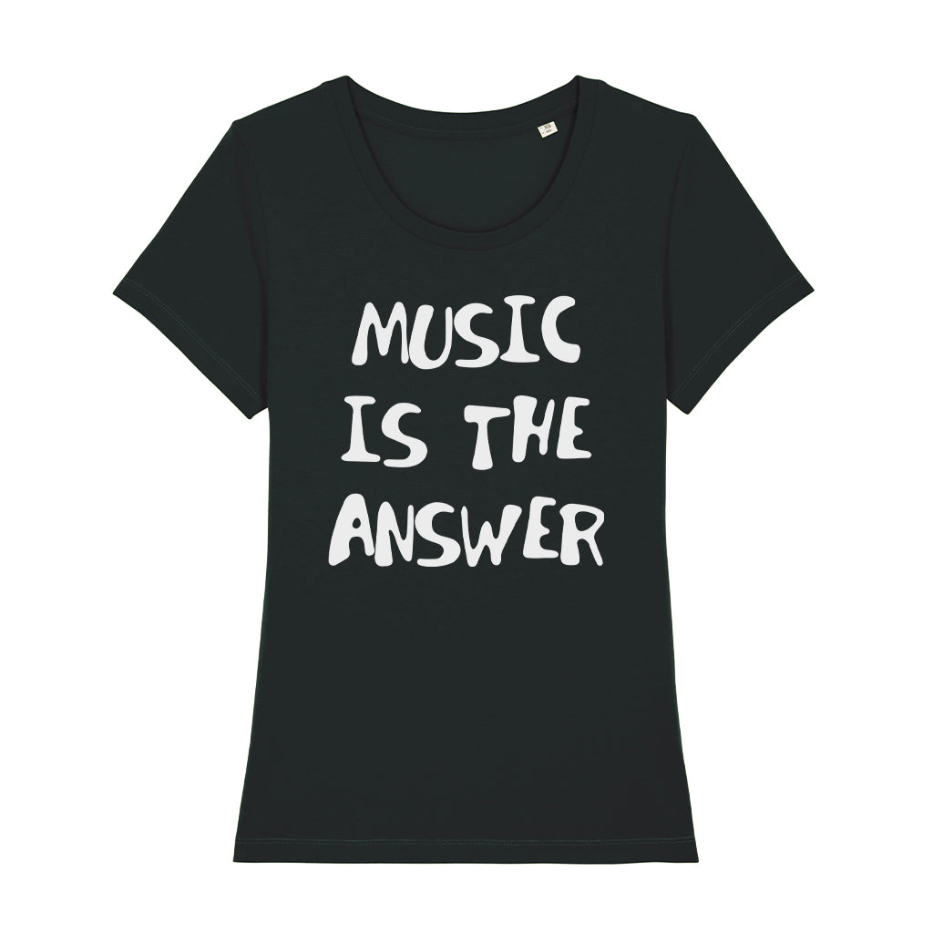 Music Is The Answer White Handwritten Text Women's Iconic Fitted T-Shirt-Danny Tenaglia-Essential Republik