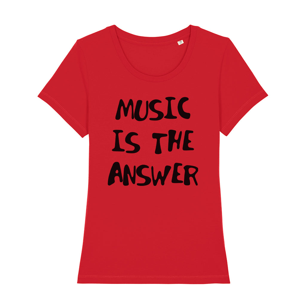 Music Is The Answer Black Handwritten Text Women's Iconic Fitted T-Shirt-Danny Tenaglia-Essential Republik