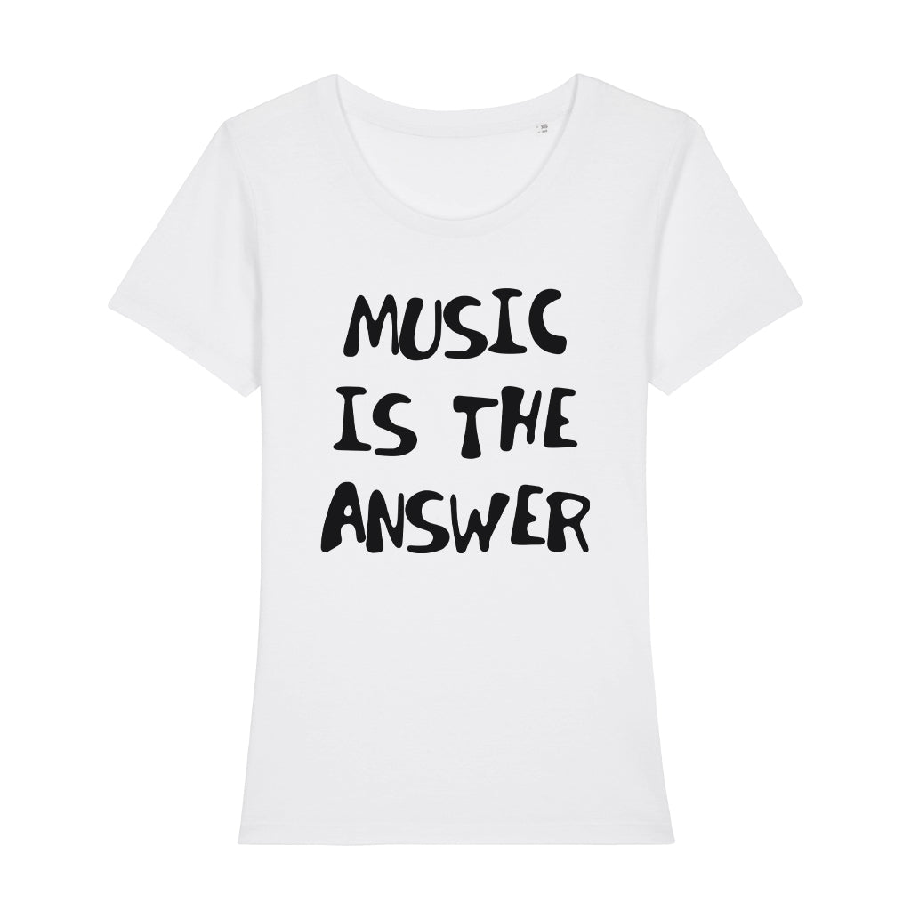Music Is The Answer Black Handwritten Text Women's Iconic Fitted T-Shirt-Danny Tenaglia-Essential Republik