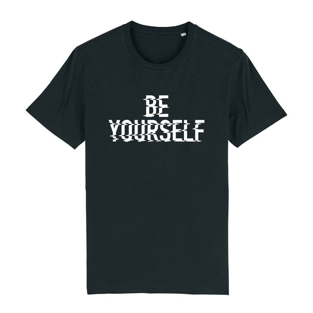 Be Yourself White Glitch Text Men's Organic T-Shirt-Danny Tenaglia-Essential Republik