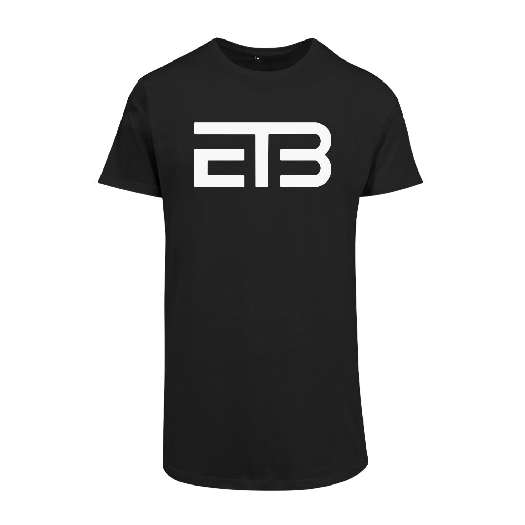 ETB White Logo Men's Shaped Long T-Shirt-Eat The Beat-Essential Republik