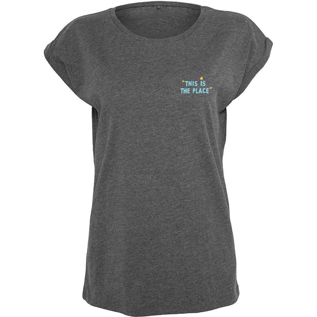 Jockey Club This Is The Place Turquoise Text Front And Back Print Women's Casual T-Shirt-Jockey Club-Essential Republik