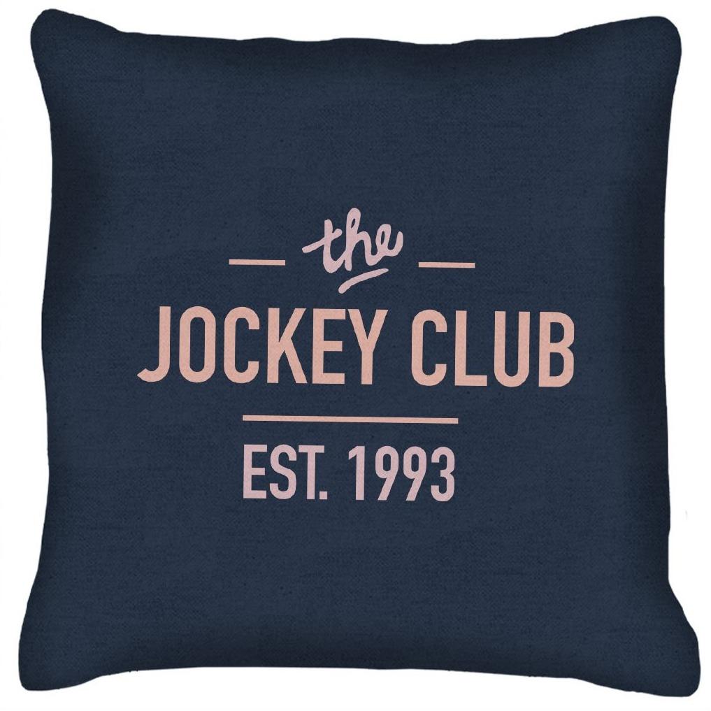 Jockey Club The Jockey Club Est 1993 Pink Text Cushion-Jockey Club-Essential Republik
