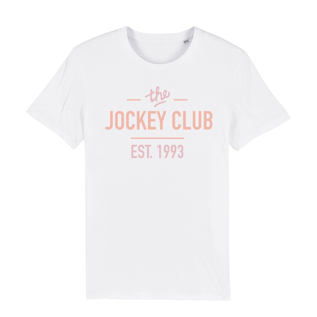 Jockey Club The Jockey Club Est 1993 Pink Text Men's Organic T-Shirt-Jockey Club-Essential Republik