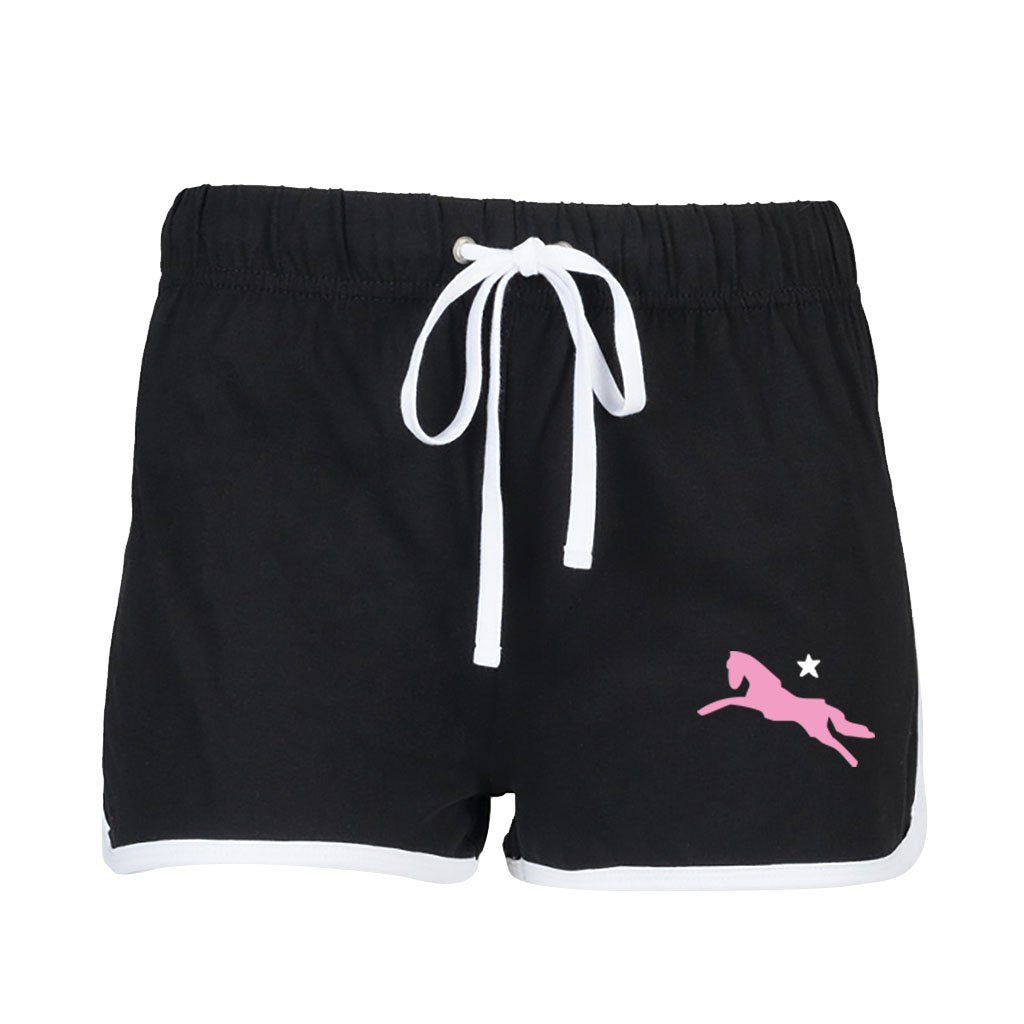 Jockey Club Pink And White Logo Women's Retro Drawstring Shorts-Jockey Club-Essential Republik