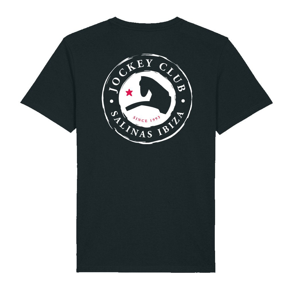 Jockey Club Logo And White Badge Front And Back Print Men's Back Print Organic T-Shirt-Jockey Club-Essential Republik