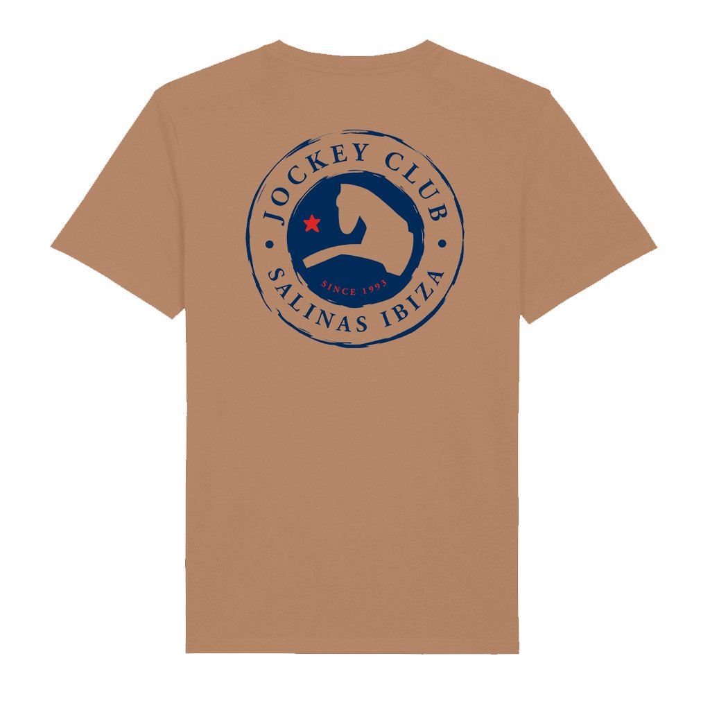 Jockey Club Logo And Blue Badge Front And Back Print Men's Back Print Organic T-Shirt-Jockey Club-Essential Republik