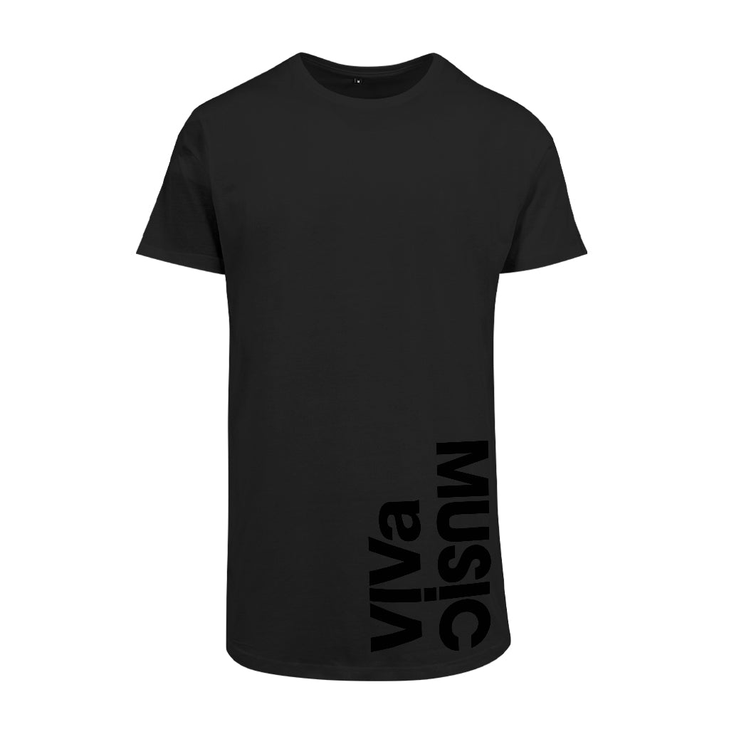 Steve Lawler ViVa Music Black Vertical Logo Men's Shaped Long T-Shirt-Steve Lawler-Essential Republik