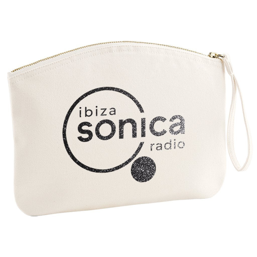Sonica Black Glitter Logo Organic Cotton Canvas Wristlet Zip Pouch-Sonica-Essential Republik