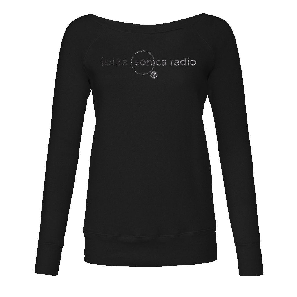 Sonica Black Glitter Logo Front And Back Print Women's Wide Neck Soft Fleece Sweatshirt-Sonica-Essential Republik