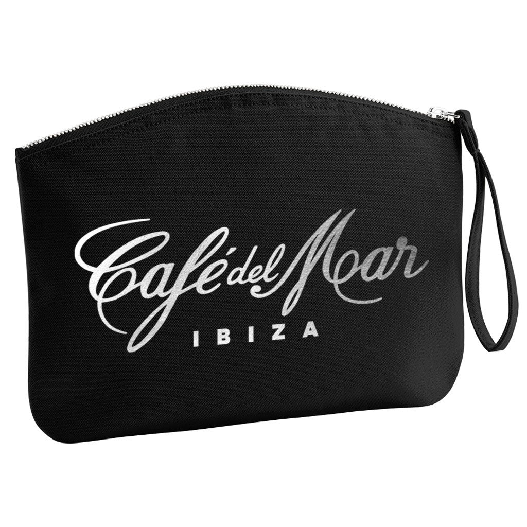 Café del Mar Ibiza Bold Silver Logo Organic Cotton Canvas Wristlet Zip Pouch-Café del Mar-Essential Republik