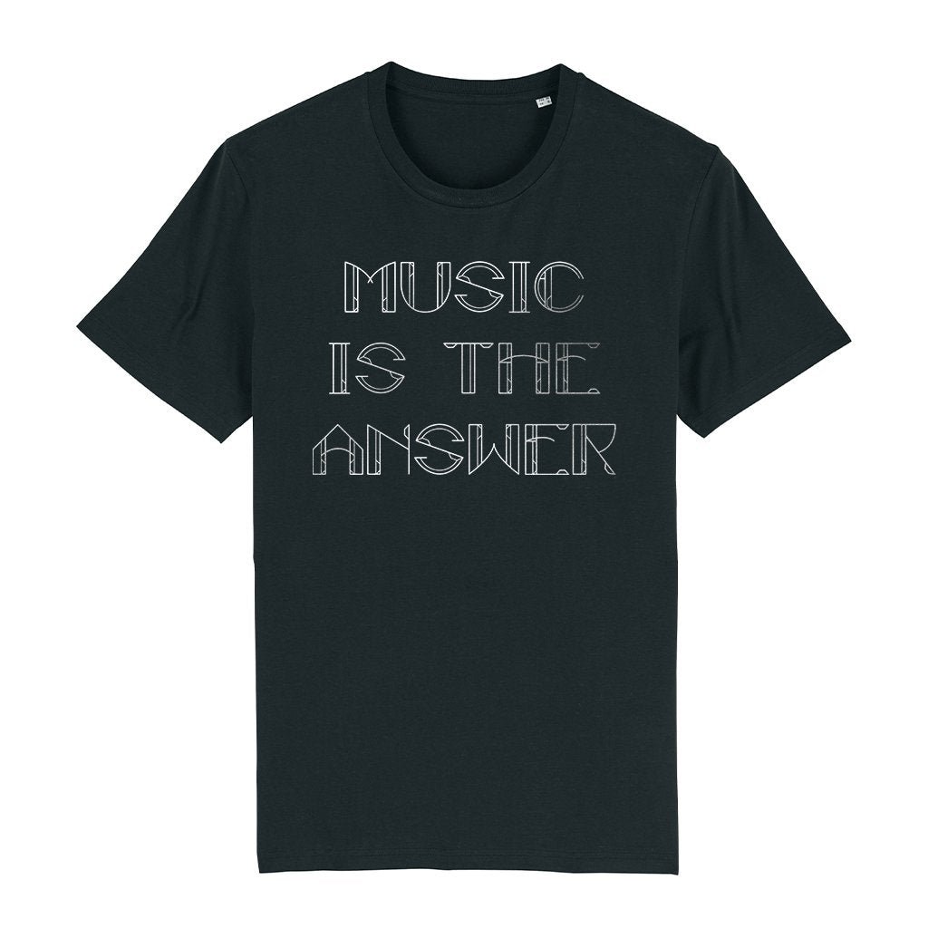 Music Is The Answer Metallic Silver Text Men's Organic T-Shirt-Danny Tenaglia-Essential Republik