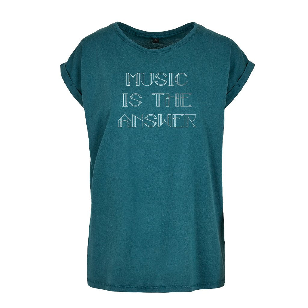 Music Is The Answer Metallic Silver Text Women's Casual T-Shirt-Danny Tenaglia-Essential Republik