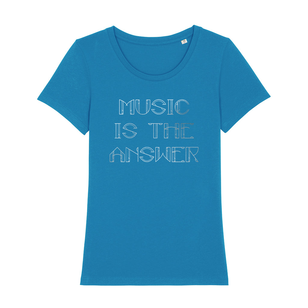 Music Is The Answer Metallic Silver Text Women's Iconic Fitted T-Shirt-Danny Tenaglia-Essential Republik