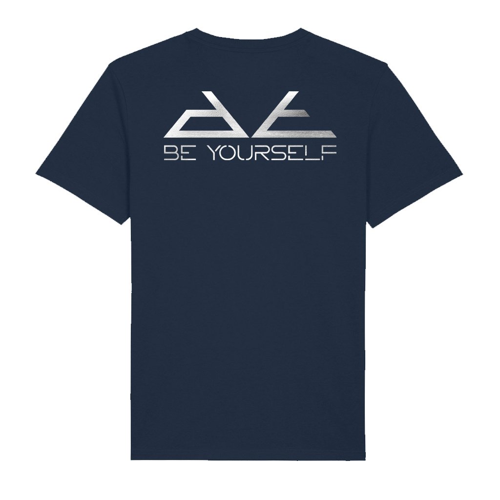 DT Metallic Silver Be Yourself Pyramid Logo Front And Back Print Men's Organic T-Shirt-Danny Tenaglia-Essential Republik