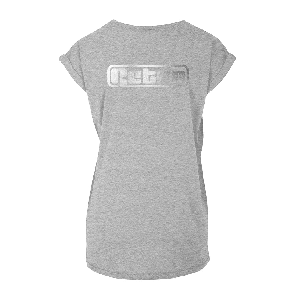 Metallic Silver Retro Logo Front And Back Print Women's Casual T-Shirt-Retro-Essential Republik